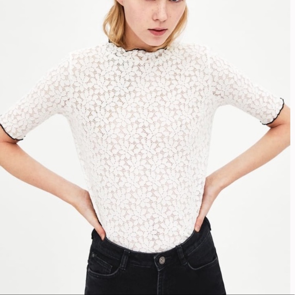 Zara | Lace T-shirt with Piping